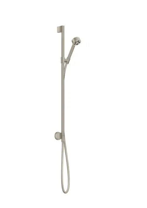 Brauseset mit Wandanschluss in gebürstetem Nickel. Enthält eine Handbrause und eine flexible Schlauchleitung. Produkt von AXOR.